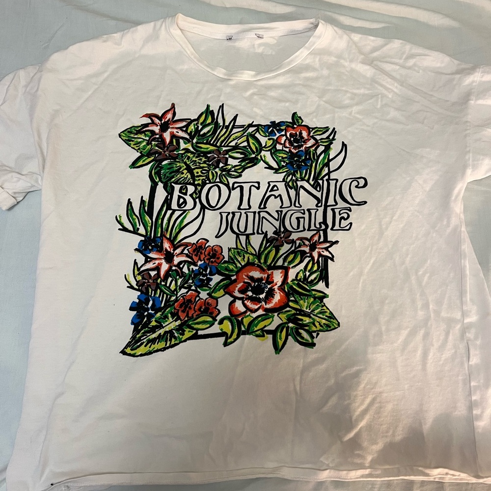 Zara White Botanic Jungle Graphic Tee